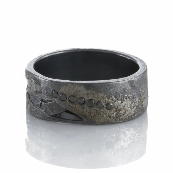 Todd Reed Rings Todd Reed Mens Palladium Silver Organic Black Diamond Band Ring