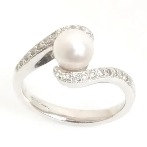 050 Carats 10 MM Pearl And Round Cut Natural Earth Mined Diamond Engagement Ring GB Rings