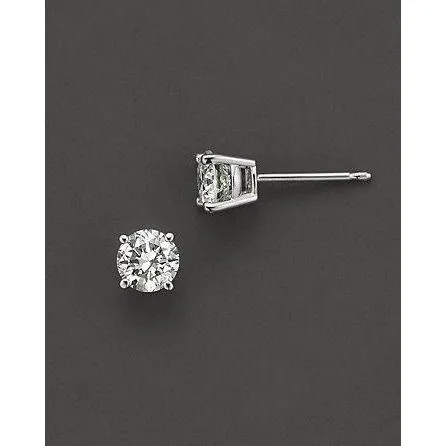 1 Carat Prong Set Round Natural Earth Mined Diamond Stud Earring 14K White Gold GB Earrings 1 Carat Prong Set Round Natural Earth Mined Diamond Stud Earring 14K White Gold GB Earrings
