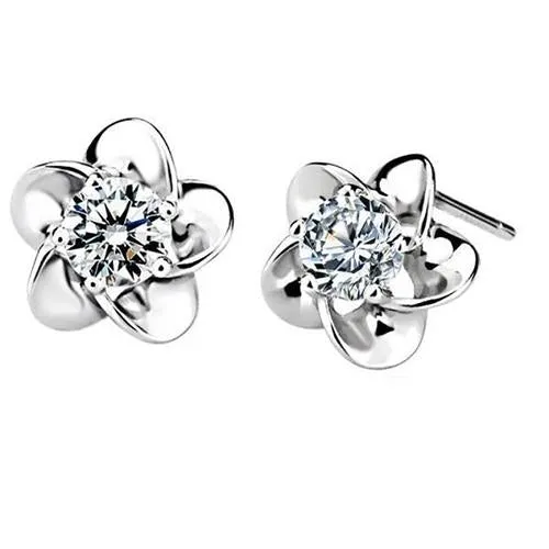 2 Carats Flower Shape Round Cut Natural Earth Mined Diamonds Stud Earring White Gold GB Earrings