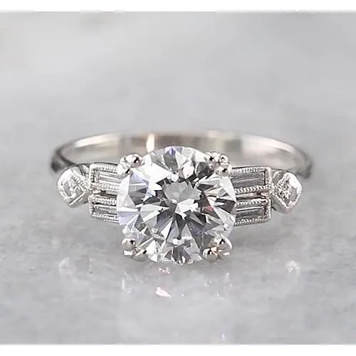 2 Carats Round Natural Earth Mined Diamond Engagement Ring Accented White Gold 14K GB Rings 2 Carats Round Natural Earth Mined Diamond Engagement Ring Accented White Gold 14K GB Rings