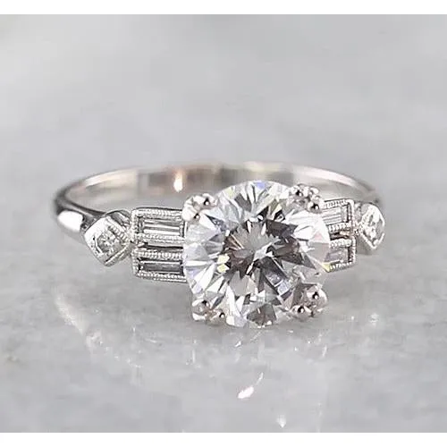 2 Carats Round Natural Earth Mined Diamond Engagement Ring Accented White Gold 14K GB Rings 2 Carats Round Natural Earth Mined Diamond Engagement Ring Accented White Gold 14K GB Rings