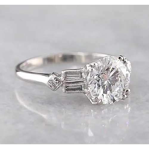 2 Carats Round Natural Earth Mined Diamond Engagement Ring Accented White Gold 14K GB Rings 2 Carats Round Natural Earth Mined Diamond Engagement Ring Accented White Gold 14K GB Rings