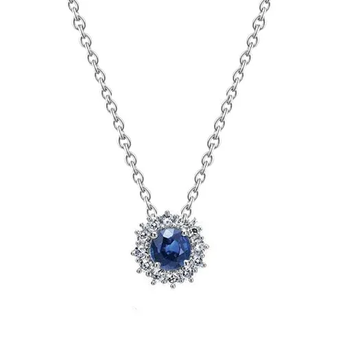 2 Carats Round Sapphire And Natural Earth Mined Diamond Women Necklace Pendant Gold White GB Necklaces 2 Carats Round Sapphire And Natural Earth Mined Diamond Women Necklace Pendant Gold White GB Necklaces