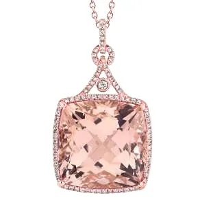 2125 Ct Big Morganite With Round Natural Earth Mined Diamonds Pendant Gold Rose 14K GB Necklaces 2125 Ct Big Morganite With Round Natural Earth Mined Diamonds Pendant Gold Rose 14K GB Necklaces