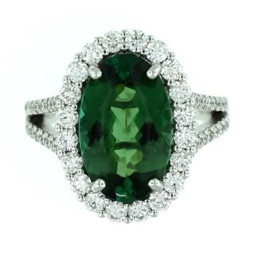 23 Ct Green Tourmaline And Natural Earth Mined Diamond Ring 14K White Gold GB Rings 23 Ct Green Tourmaline And Natural Earth Mined Diamond Ring 14K White Gold GB Rings