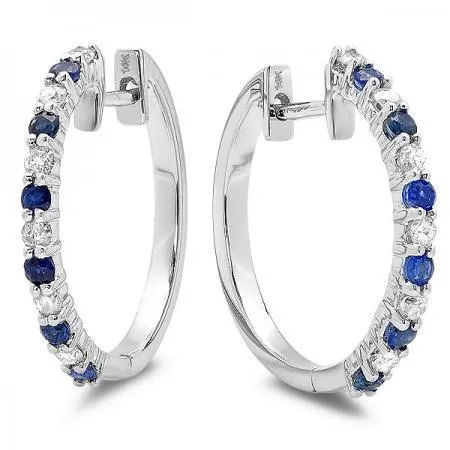 360 Ct Ceylon Sapphire And Natural Earth Mined Diamond Hoop Earrings GB Earrings 360 Ct Ceylon Sapphire And Natural Earth Mined Diamond Hoop Earrings GB Earrings
