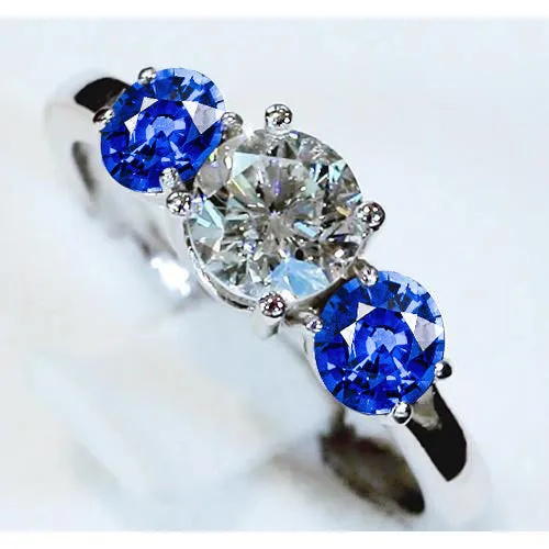 3 Stone Ring Natural Earth Mined Diamond Blue Sapphire 350 Carats Cathedral Setting GB Rings 3 Stone Ring Natural Earth Mined Diamond Blue Sapphire 350 Carats Cathedral Setting GB Rings