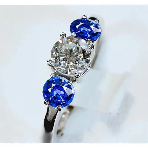 3 Stone Ring Natural Earth Mined Diamond Blue Sapphire 350 Carats Cathedral Setting GB Rings 3 Stone Ring Natural Earth Mined Diamond Blue Sapphire 350 Carats Cathedral Setting GB Rings