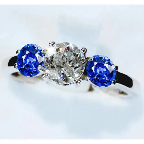 3 Stone Ring Natural Earth Mined Diamond Blue Sapphire 350 Carats Cathedral Setting GB Rings 3 Stone Ring Natural Earth Mined Diamond Blue Sapphire 350 Carats Cathedral Setting GB Rings