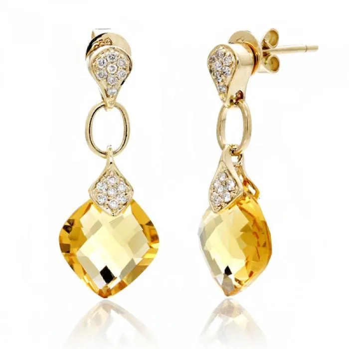 3770 Ct Cushion Madeira Citrine Natural Earth Mined Diamond Dangle Earrings Yellow Gold GB Earrings 3770 Ct Cushion Madeira Citrine Natural Earth Mined Diamond Dangle Earrings Yellow Gold GB Earrings