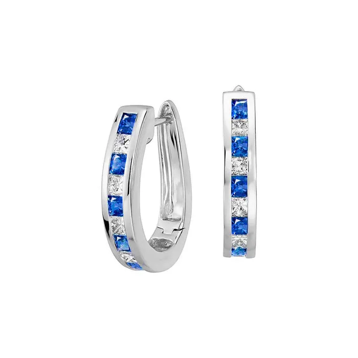 450 Ct Sri Lankan Sapphire Natural Earth Mined Diamond Hoop Earring 14K White Gold GB Earrings 450 Ct Sri Lankan Sapphire Natural Earth Mined Diamond Hoop Earring 14K White Gold GB Earrings