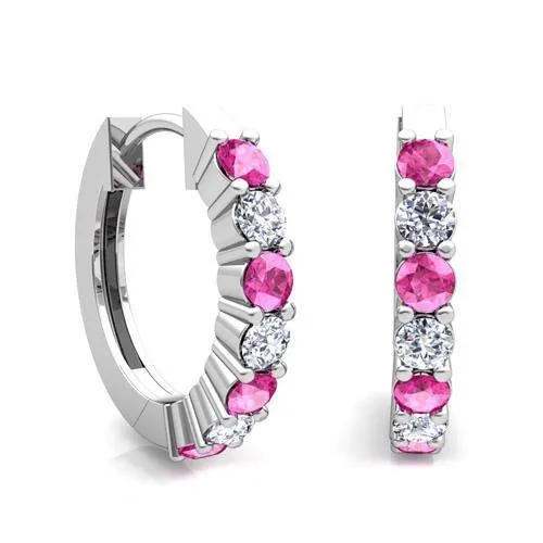 7 Ct Pink Sapphire And Natural Earth Mined Diamonds Ladies Hoop Earrings Gold White 14K GB Earrings 7 Ct Pink Sapphire And Natural Earth Mined Diamonds Ladies Hoop Earrings Gold White 14K GB Earrings