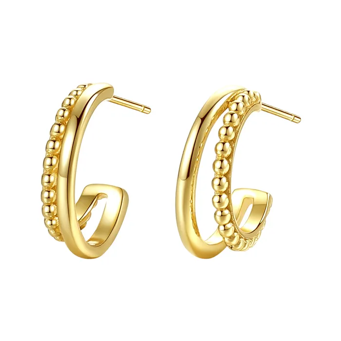 Beaded Double Hoop Earrings Sterling Silver Gold Hey Happiness Earrings