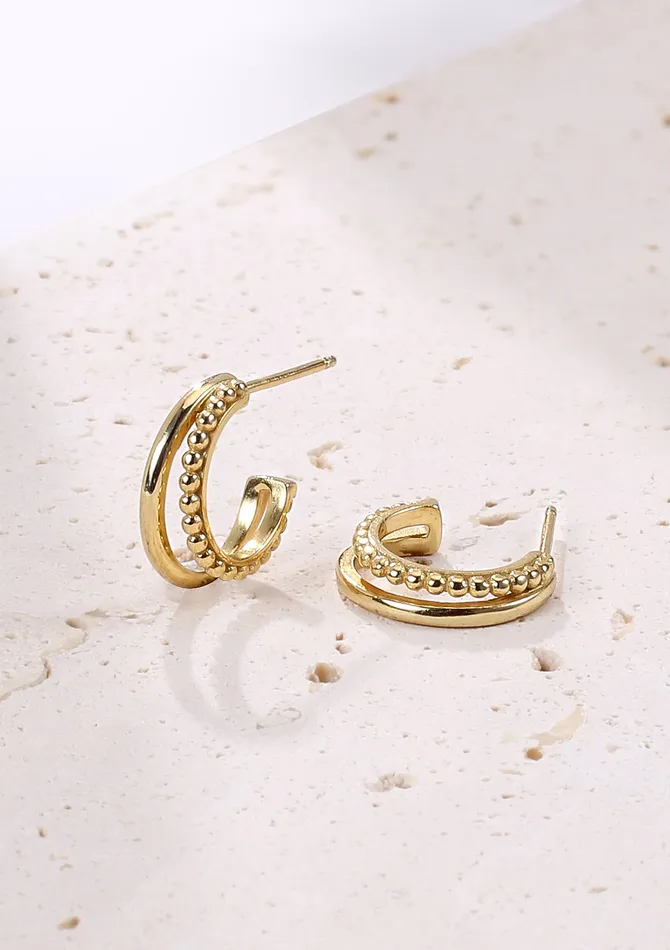 Beaded Double Hoop Earrings Sterling Silver Gold Hey Happiness Earrings Beaded Double Hoop Earrings Sterling Silver Gold Hey Happiness Earrings