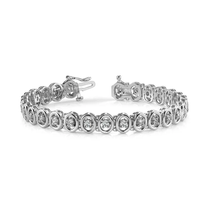 Bracelets 7 Carats Prong Set Round Cut Oval Style Link Bracelet White Gold 14K Natural Earth Mined Diamond GB