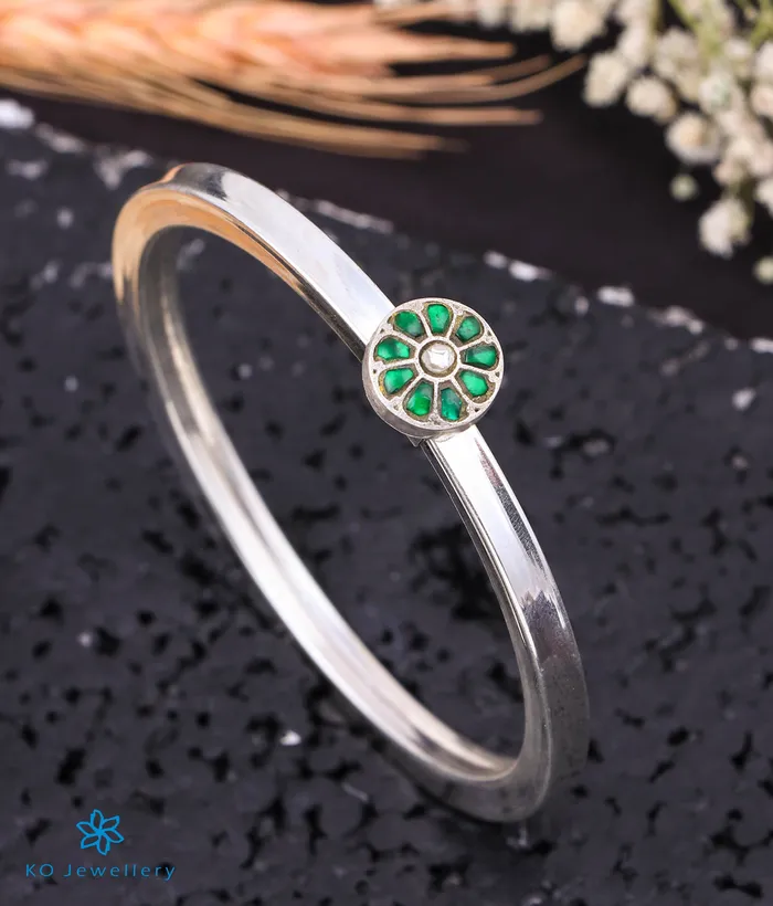 Bracelets Kundan The Ishita Silver Kundan Kada Bracelet Size 26