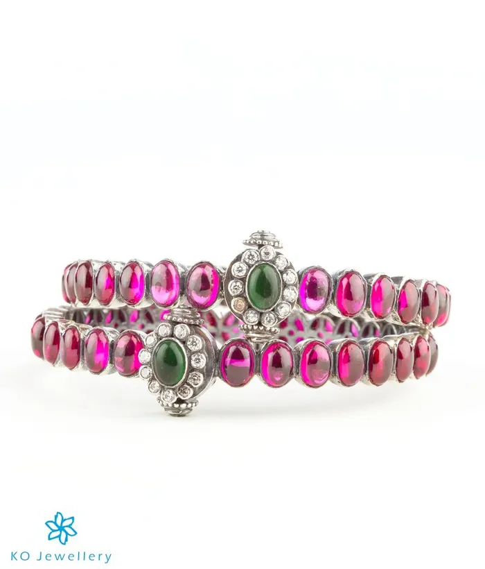 Bracelets Silversmith The Padmakshi Silver Kemp BraceletOxidisedRedGreenSize 22242628