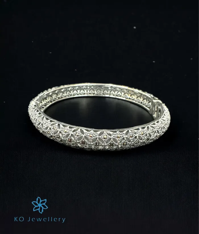 Bracelets The Intricate Silver Marcasite Openable Bracelet Free Size Marcasite