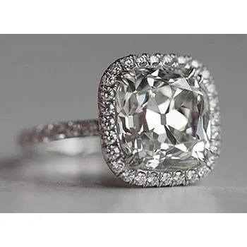 Cushion Old Miner Lab Grown Big Diamond Halo Engagement Ring 10 Ct White Gold 14K GB Rings Cushion Old Miner Lab Grown Big Diamond Halo Engagement Ring 10 Ct White Gold 14K GB Rings