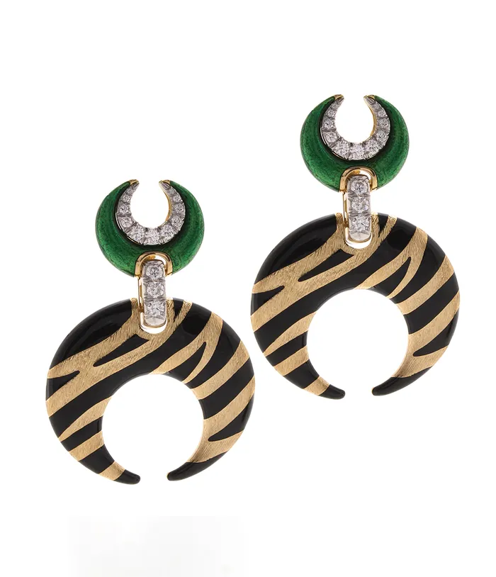 David Webb Earrings Tiger Stripe Crescent Earring
