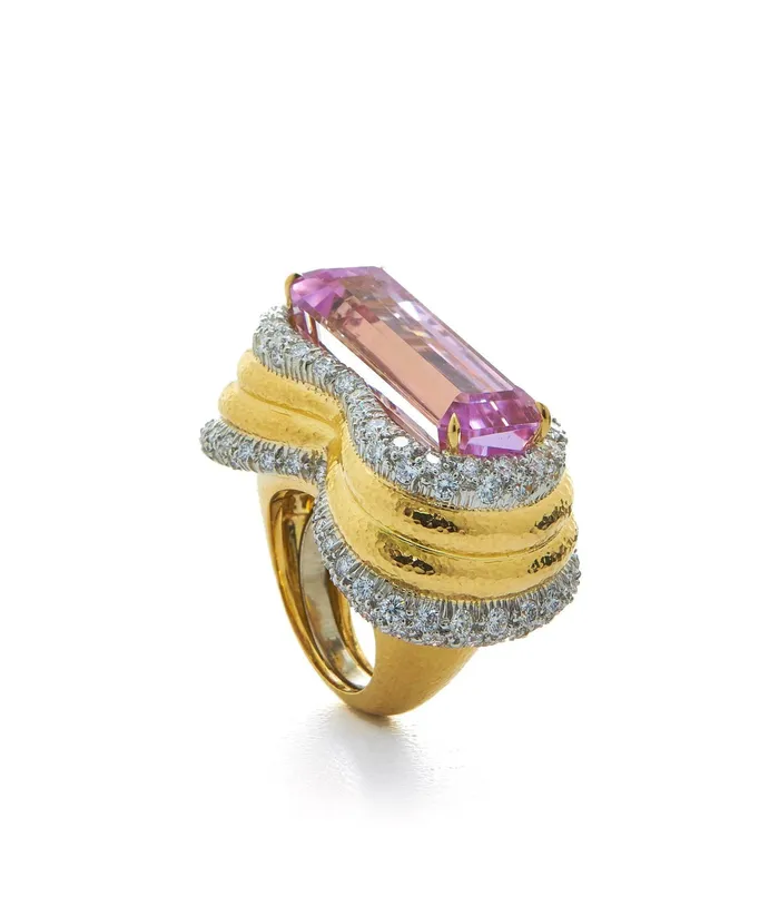 David Webb Rings Plateau Ring Kunzite and Diamonds