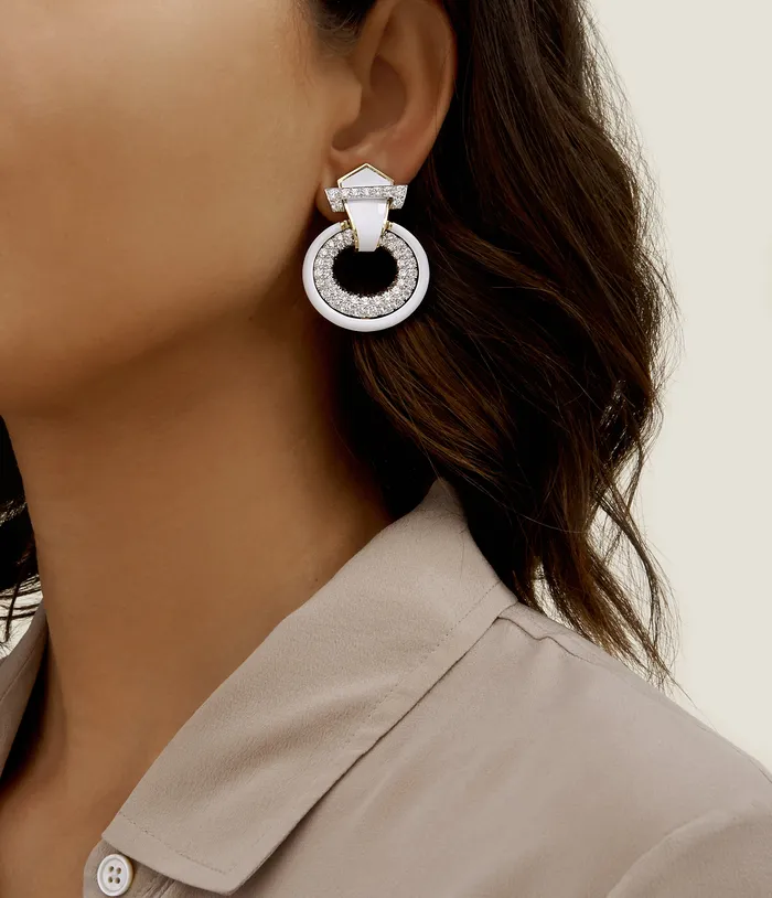 David Webb Workshop Earrings Doorknocker Earrings White Enamel