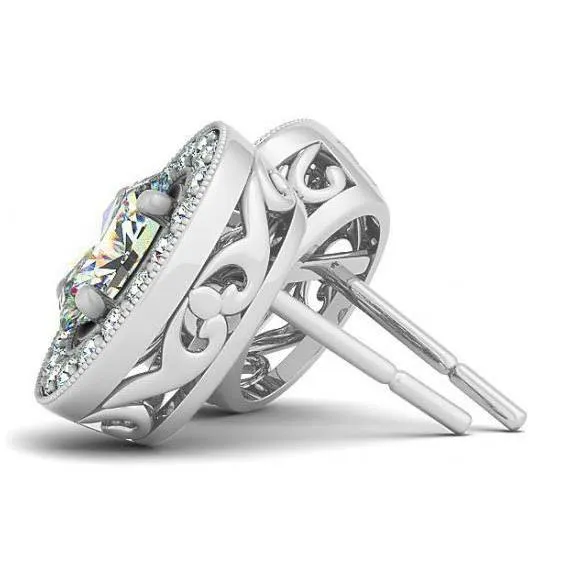 Earrings 200 Carats Oval Natural Earth Mined Diamonds Halo Studs Pair Earrings White Gold 14K GB