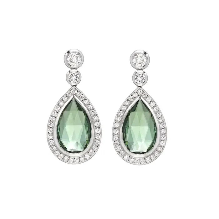 Earrings GB 1570 Ct Green Tourmaline Natural Earth Mined Diamond Drop Dangle Earring Earrings GB 1570 Ct Green Tourmaline Natural Earth Mined Diamond Drop Dangle Earring