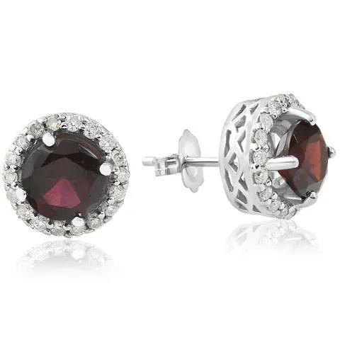 Earrings GB 240 Carats Round Cut Red Sapphire And Natural Earth Mined Diamond Halo Stud Earring Earrings GB 240 Carats Round Cut Red Sapphire And Natural Earth Mined Diamond Halo Stud Earring