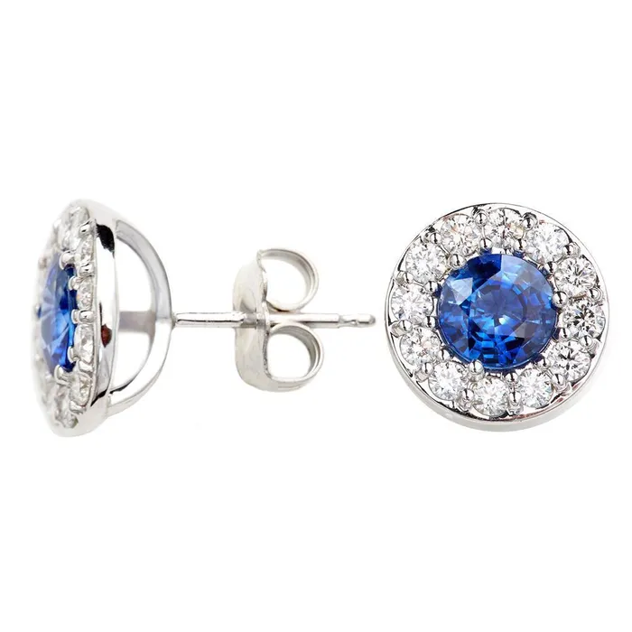 Earrings GB 440 Ct Brilliant Cut Ceylon Blue Sapphire And Natural Earth Mined Diamonds Studs Earring Earrings GB 440 Ct Brilliant Cut Ceylon Blue Sapphire And Natural Earth Mined Diamonds Studs Earring