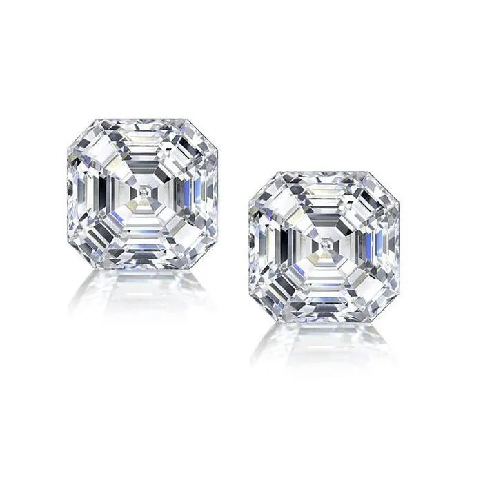 Earrings GB 4 Carats Solitaire Asscher Cut Natural Earth Mined Diamond Studs Earring