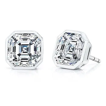 Earrings GB 4 Carats Solitaire Asscher Cut Natural Earth Mined Diamond Studs Earring