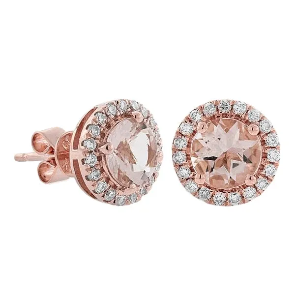 Earrings GB 870 Carats Morganite With Natural Earth Mined Diamonds Rose Gold 14K Studs Earrings