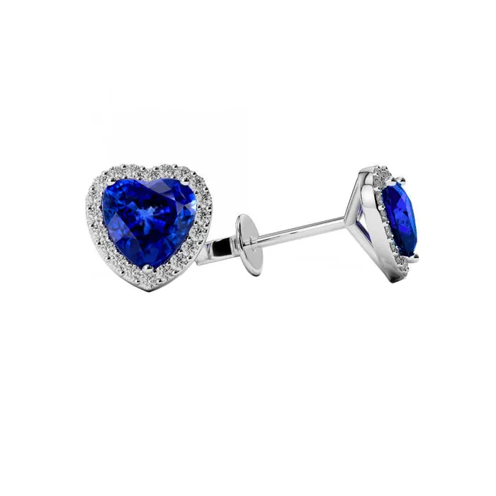 Earrings GB Ceylon Sapphire With Natural Earth Mined Diamonds 520 Ct Prong Set Studs Earrings Halo Earrings GB Ceylon Sapphire With Natural Earth Mined Diamonds 520 Ct Prong Set Studs Earrings Halo