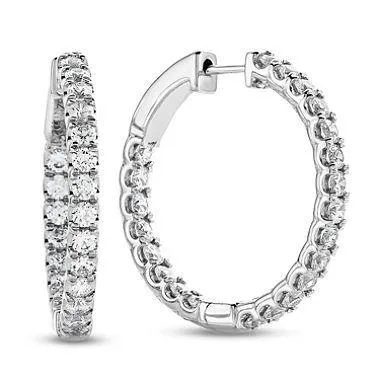 Earrings GB Ladies 4 Carats Round Brilliant Cut Natural Earth Mined Diamond Hoop Earring White Gold Earrings GB Ladies 4 Carats Round Brilliant Cut Natural Earth Mined Diamond Hoop Earring White Gold