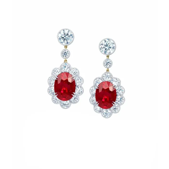 Earrings GB Lady Dangle Earrings 810 Carats Ruby And Natural Earth Mined Diamonds Gold 14K Earrings GB Lady Dangle Earrings 810 Carats Ruby And Natural Earth Mined Diamonds Gold 14K