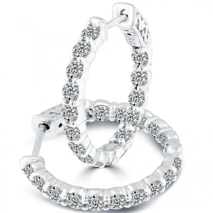 Earrings GB Sparkling Round Cut 3 Ct Natural Earth Mined Diamonds Ladies Hoop Earring White Gold 14K Earrings GB Sparkling Round Cut 3 Ct Natural Earth Mined Diamonds Ladies Hoop Earring White Gold 14K