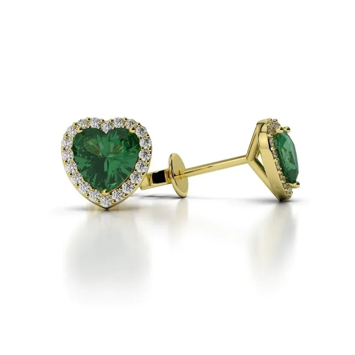 Earrings GB Women 600 Ct Green Emerald And Natural Earth Mined Diamonds Studs Halo Earrings Yellow Gold 14K Earrings GB Women 600 Ct Green Emerald And Natural Earth Mined Diamonds Studs Halo Earrings Yellow Gold 14K