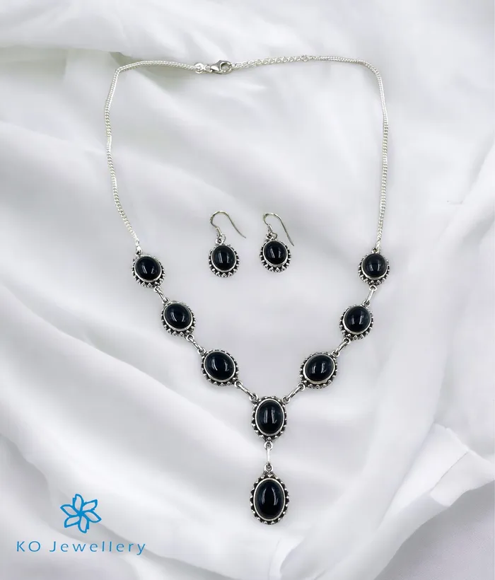 Earrings Gemstone The Silver Gemstone Necklace Earrings Black