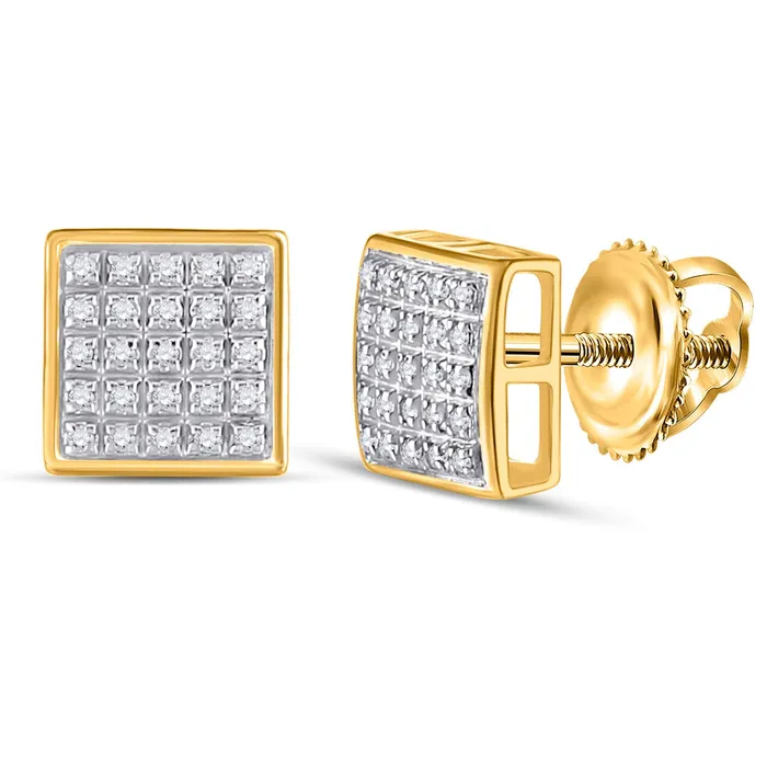 Earrings GND GND 10kt Yellow Gold Mens Round Diamond Square Cluster Earrings 16 Cttw Earrings GND GND 10kt Yellow Gold Mens Round Diamond Square Cluster Earrings 16 Cttw