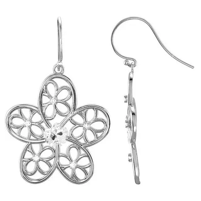 Earrings HarryChadEntcom Flower Drop Earrings 125 Ct White Gold Old Cut Earth Mined Diamond
