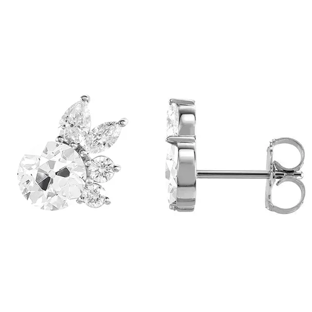 Earrings HarryChadEntcom Flower Style Diamond Stud Earrings Round and Marquise Old Cut 5 Carats Earrings HarryChadEntcom Flower Style Diamond Stud Earrings Round and Marquise Old Cut 5 Carats
