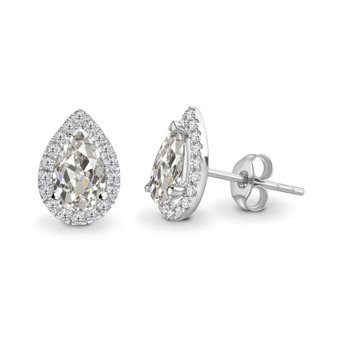 Earrings HarryChadEntcom Halo Pear Round Natural Diamond Old Mine Cut Stud Earrings 4 Carats Gold Earrings HarryChadEntcom Halo Pear Round Natural Diamond Old Mine Cut Stud Earrings 4 Carats Gold