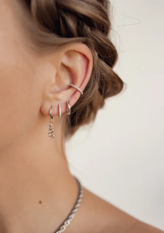 Earrings Hey Happiness Snake Huggie Earrings Sterling Silver Earrings Hey Happiness Snake Huggie Earrings Sterling Silver