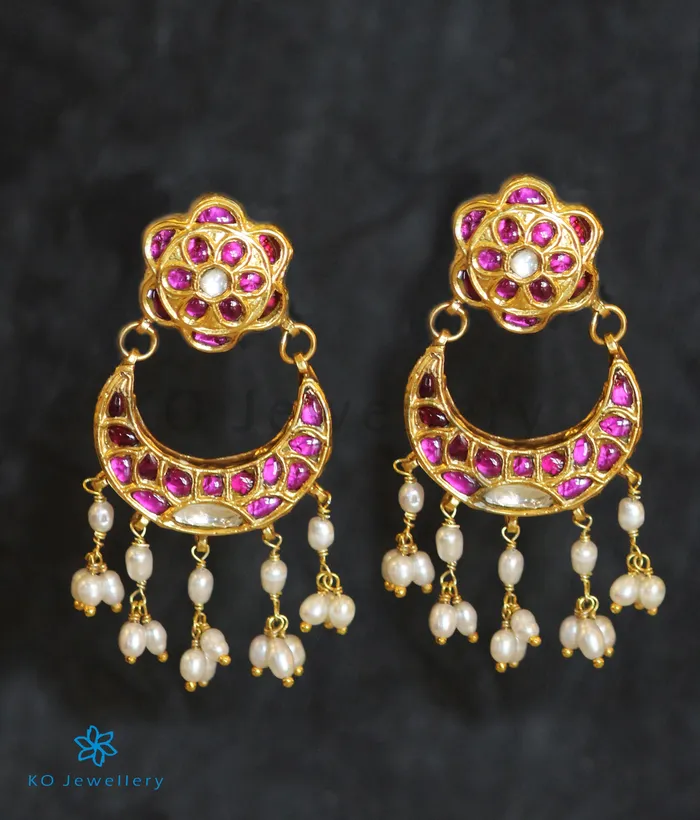 Earrings Kundan The Nazreen Silver Kundan ChandBali Earrings
