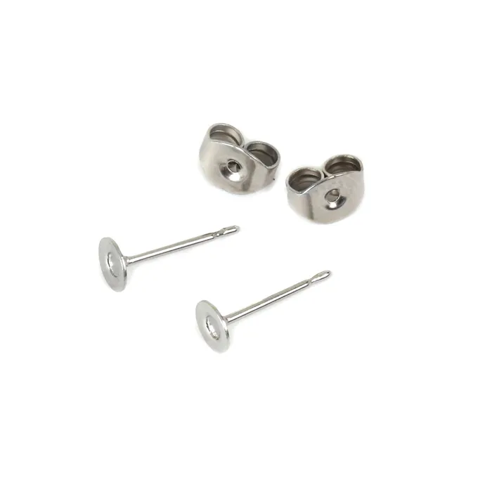 Earrings Stainless Steel 4mm Flat Pad Earring Posts with Pair of Backs WS