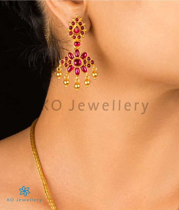 Earrings The Dvaita Silver Kempu Reversible EarringsRedPearl Silversmith
