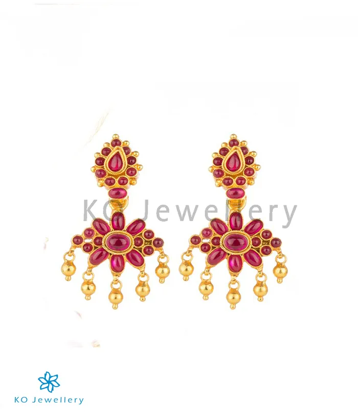 Earrings The Dvaita Silver Kempu Reversible EarringsRedPearl Silversmith