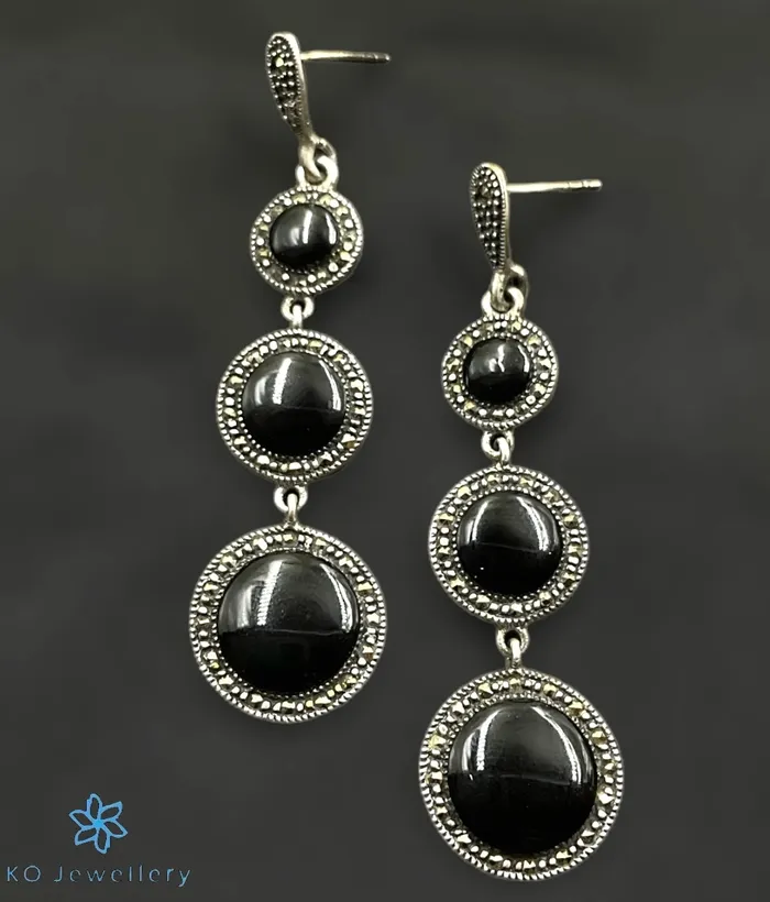 Earrings The Vidisha Silver Marcasite Cocktail Earrings Black Marcasite